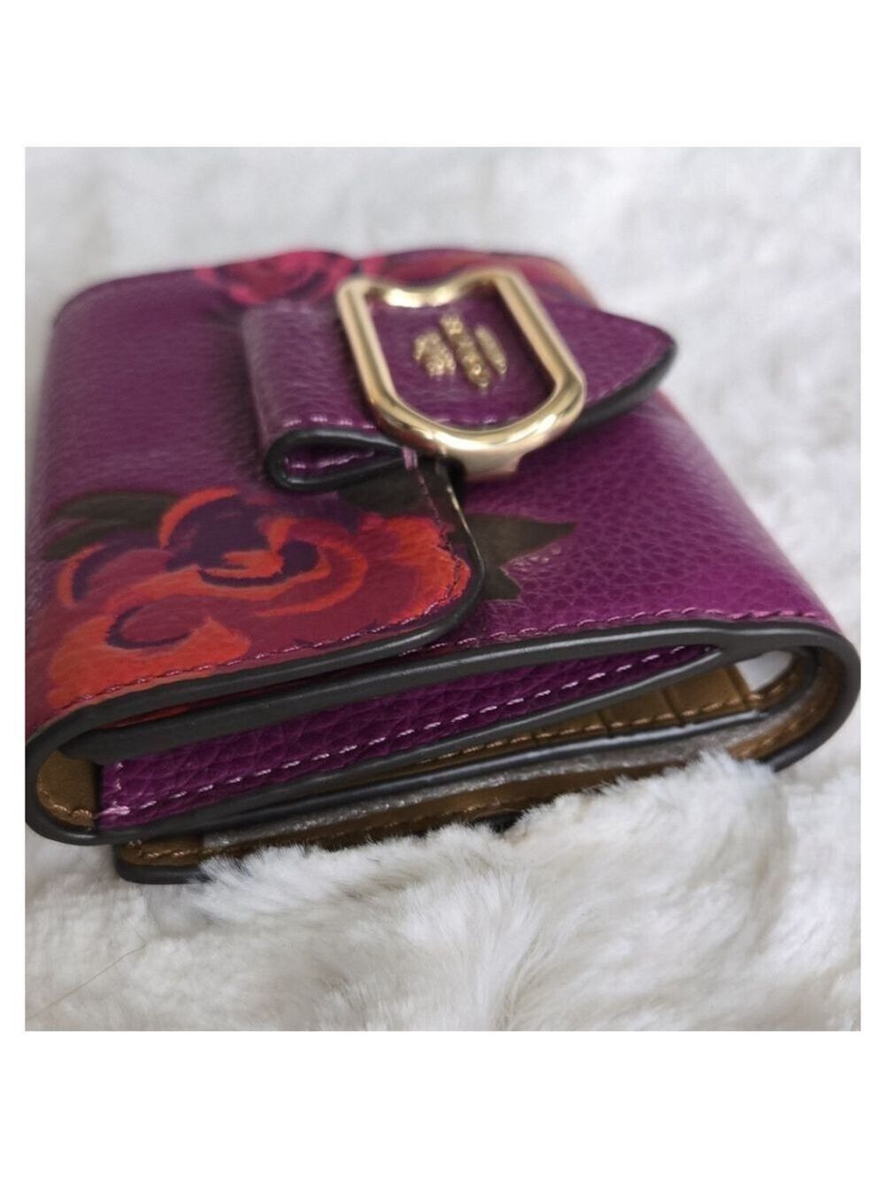 NWT Coach Small Morgan Wallet In Leather Red Rose Print - Picture 3 of 10